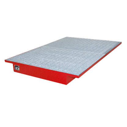 Hook-in sump tray, with zinc plated grate, LxW 1750 x 1250 / 915 mm, painted red.