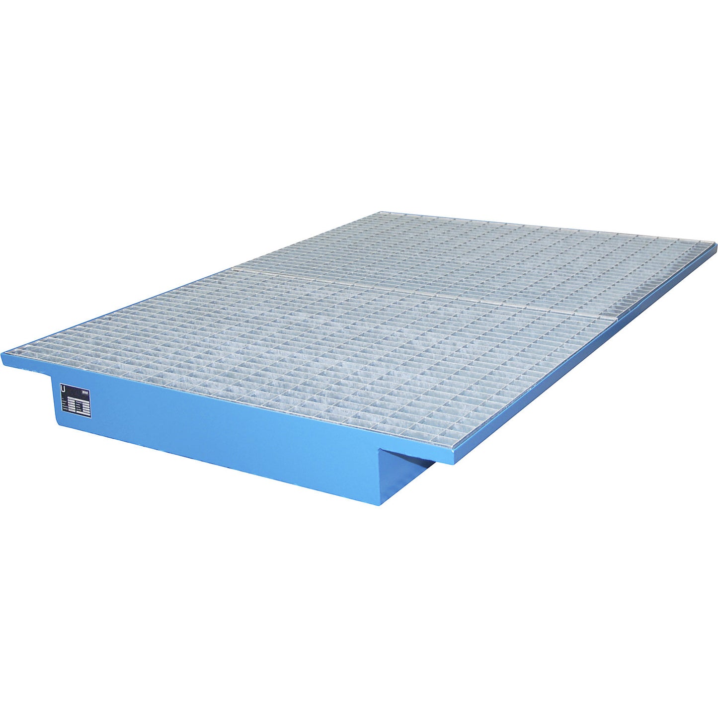 Hook-in sump tray, with zinc plated grate, LxW 1750 x 1250 / 915 mm, painted blue.