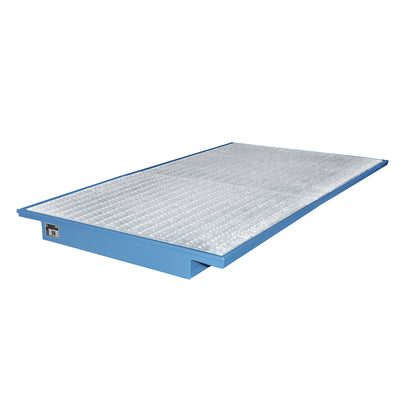 Hook-in sump tray, with zinc plated grate, LxW 2150 x 1250 / 915 mm, painted blue.