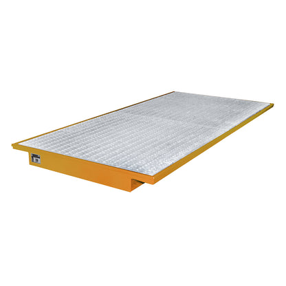 Hook-in sump tray, with zinc plated grate, LxW 2650 x 1250 / 915 mm, painted orange.