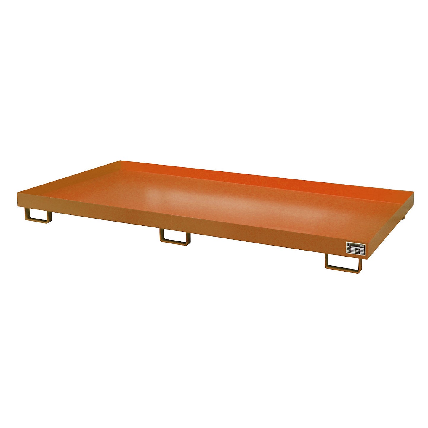 Base sump tray, 246 l sump capacity, LxWxH 2650 x 1300 x 210 mm, without grate, painted orange.