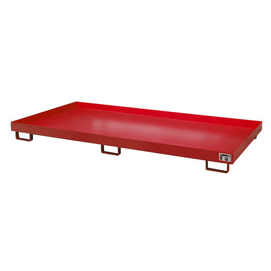 Base sump tray, 246 l sump capacity, LxWxH 2650 x 1300 x 210 mm, without grate, painted red.