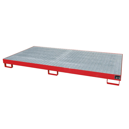 Base sump tray, 246 l sump capacity, LxWxH 2650 x 1300 x 210 mm, with grate, painted red.