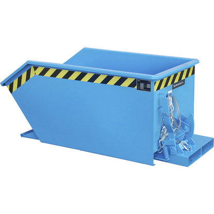 Tilting skip, low profile (E), capacity 0.3 m³, light blue.