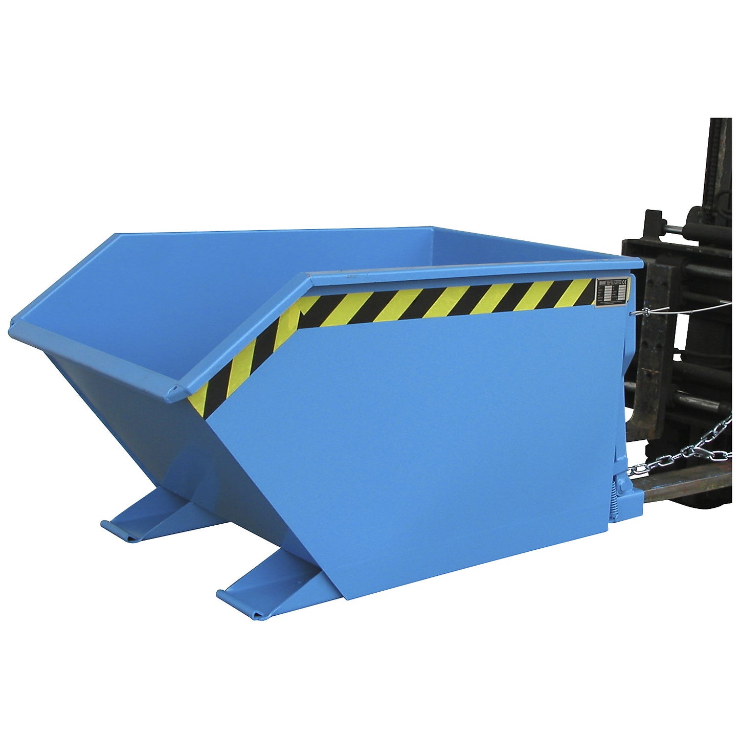 Tilting skip, low profile (E), capacity 0.5 m³, light blue.