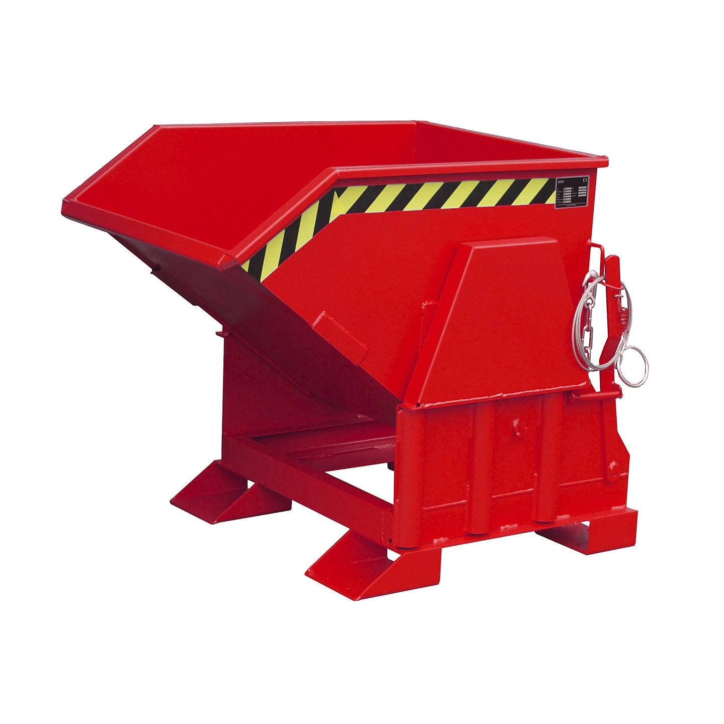 Tilting skip, standard overall height, without wheels, capacity 0.3 m³, painted red RAL 3000.
