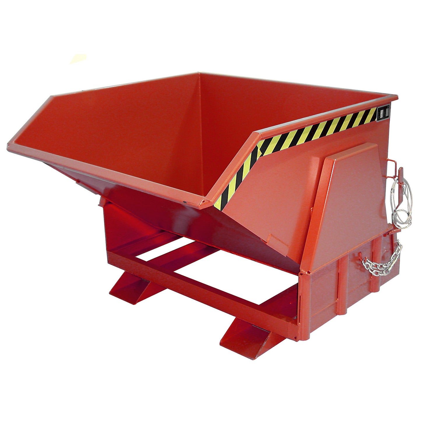 Tilting skip, standard overall height, without wheels, capacity 1.2 m³, painted red RAL 3000.