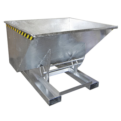 Compact tilting skip, capacity 1 m³, zinc plated.