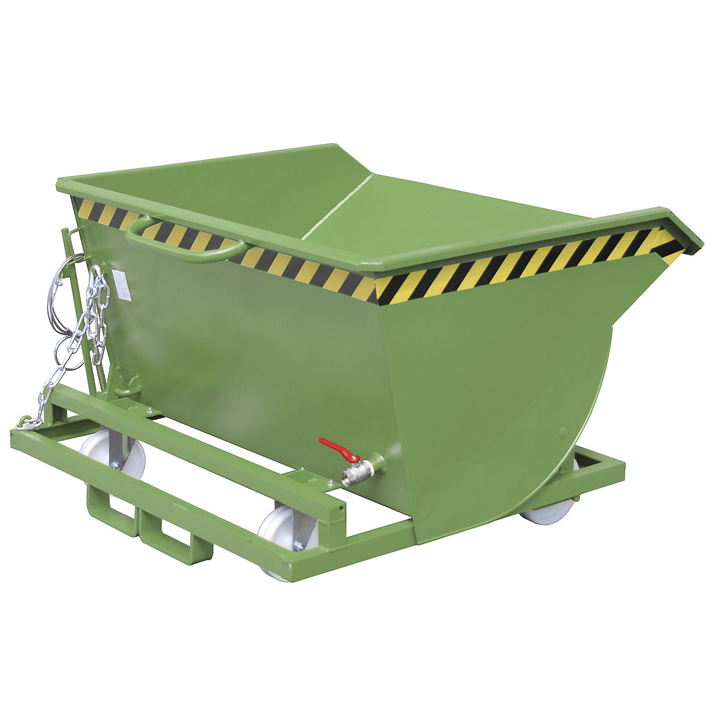 Tilting skip for metal swarf, with nylon wheels, capacity 0.5 m³, reseda green.