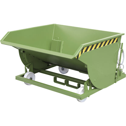 Tilting skip for metal swarf, with nylon wheels, capacity 0.75 m³, reseda green.