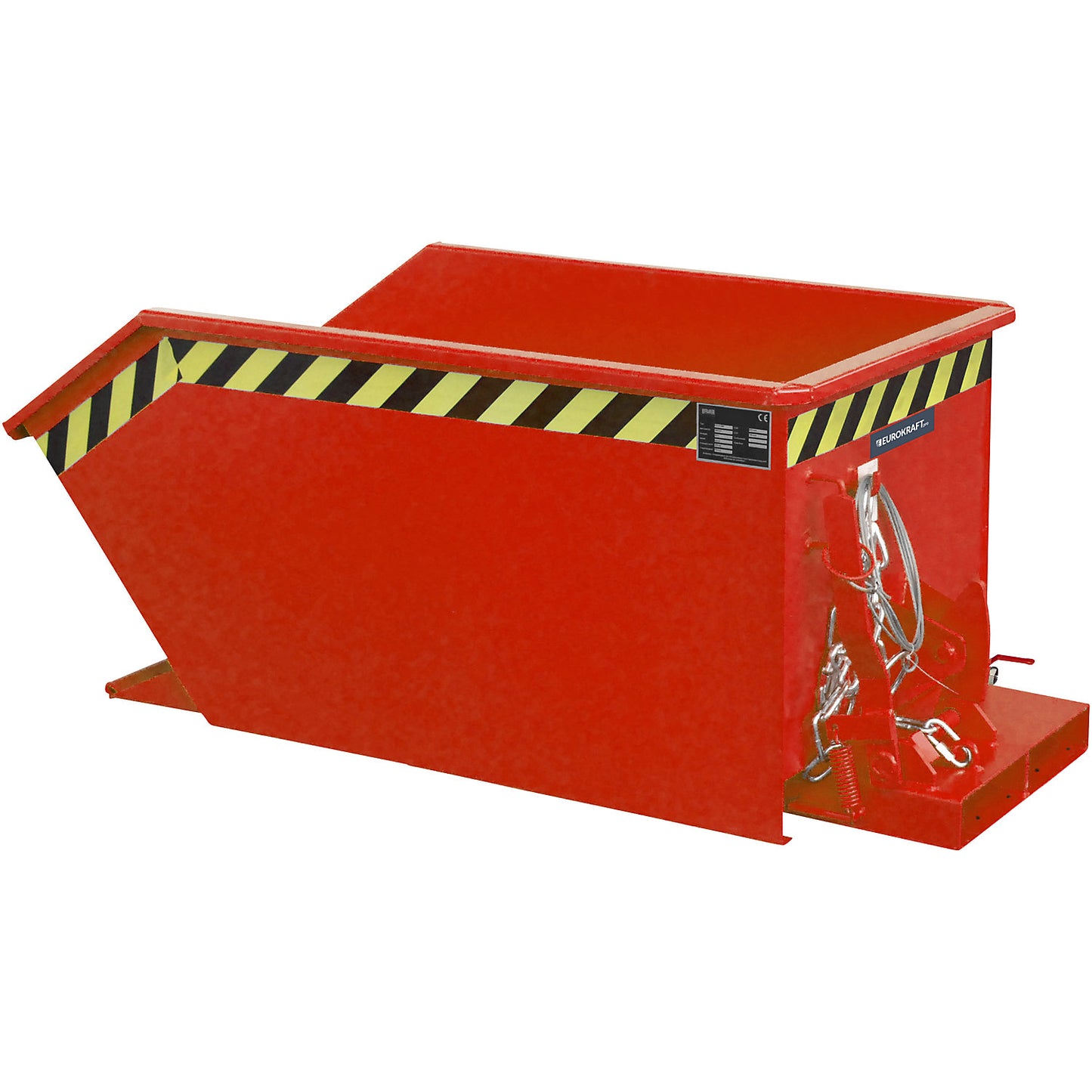 Tilting skip for shavings, low overall height (E), capacity 0.3 m³, flame red.