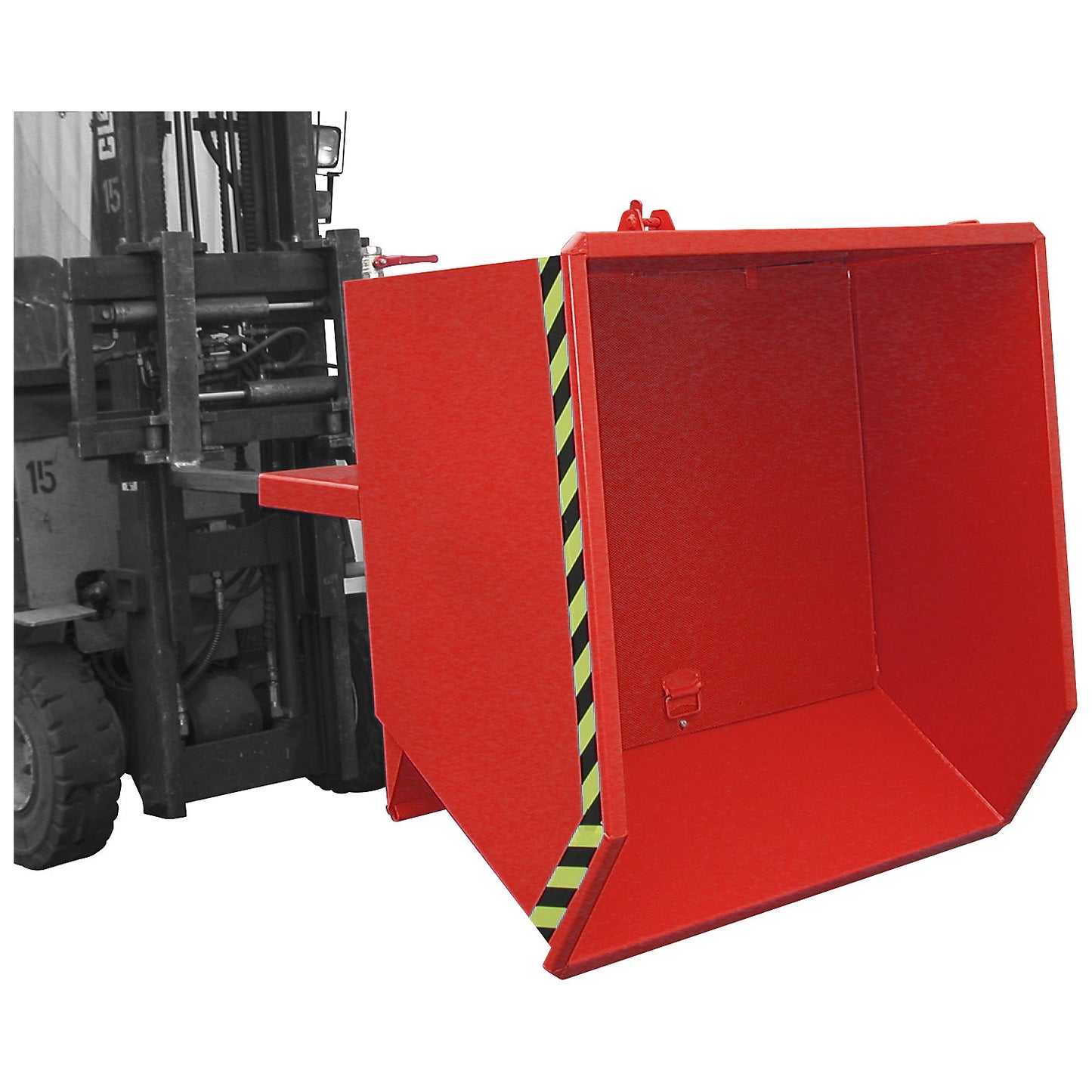 Tilting skip for shavings, low overall height (E), capacity 0.75 m³, flame red.