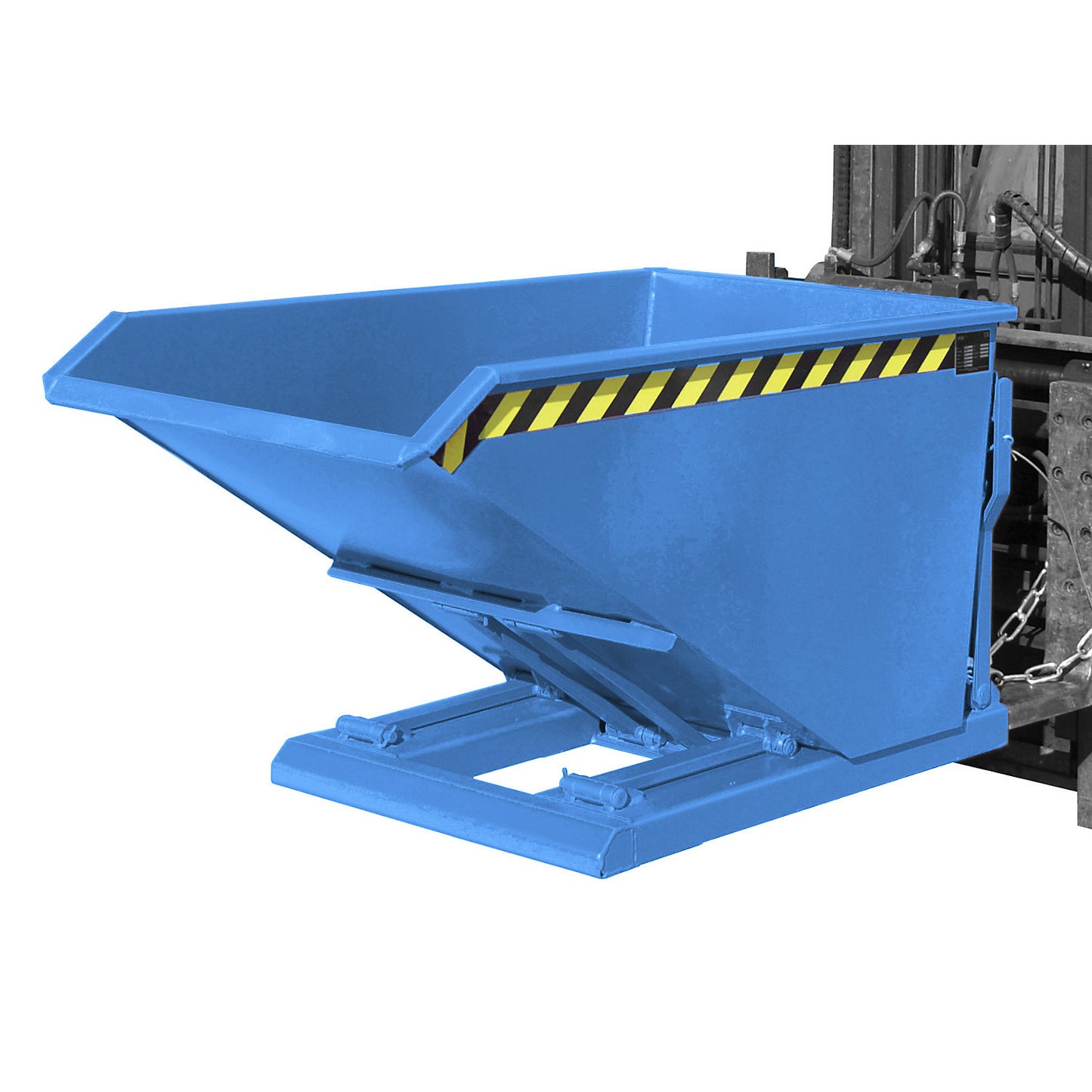 Tilting skip, extremely low overall height, without wheels, capacity 0.5 m³, light blue.