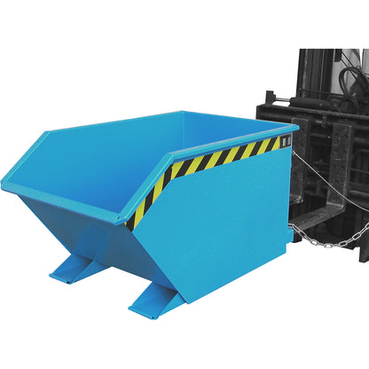 Tilting skip for shavings, low overall height (E), capacity 0.5 m³, light blue.