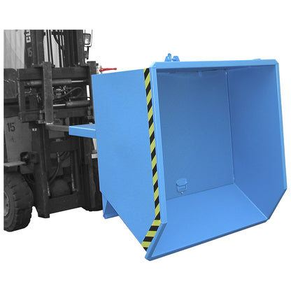 Tilting skip for shavings, low overall height (E), capacity 0.75 m³, light blue.