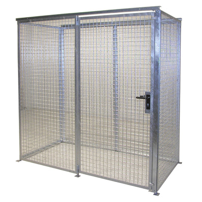 Mesh gas cylinder cage, without roof, with single hinged door, WxD 2100 x 1085 mm.