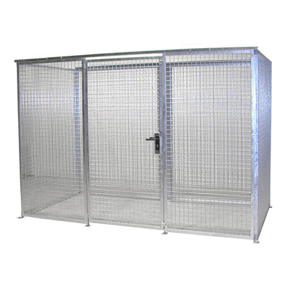 Mesh gas cylinder cage, without roof, with single hinged door, WxD 3100 x 1500 mm.