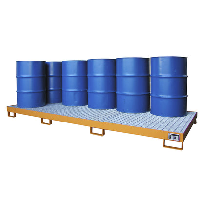 Steel sump tray, sump capacity 240 l, for 10 x 200 l drums, orange.