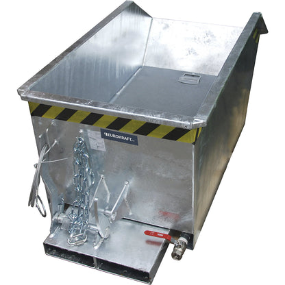 Tilting skip for shavings, low overall height (E), capacity 0.3 m³, hot dip galvanised in accordance with EN ISO 1461.
