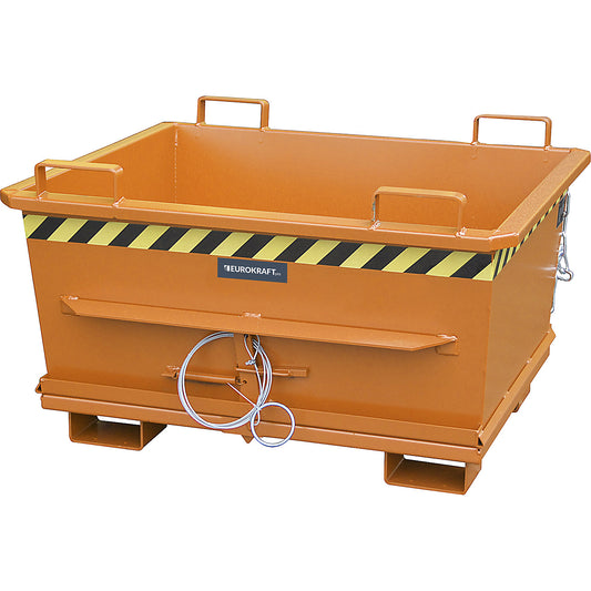 Conical hinged bottom skip, capacity 0.5 m³, max. load 1000 kg, yellow orange RAL 2000.