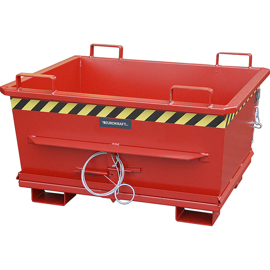 Conical hinged bottom skip, capacity 0.5 m³, max. load 1000 kg, red RAL 3000.