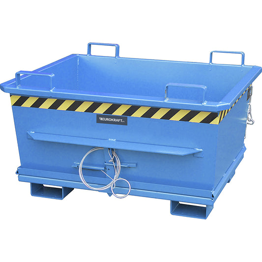 Conical hinged bottom skip, capacity 0.5 m³, max. load 1000 kg, light blue RAL 5012.