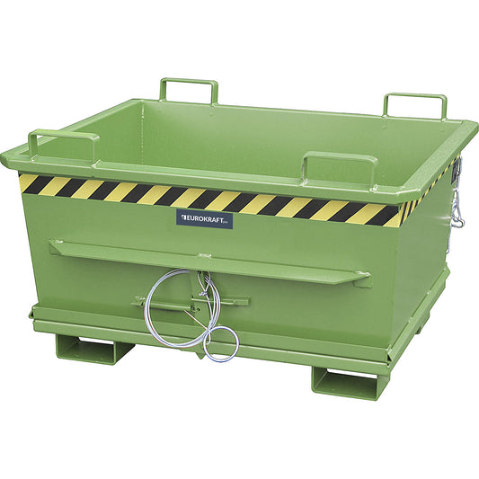 Conical hinged bottom skip, capacity 0.5 m³, max. load 1000 kg, reseda green RAL 6011.
