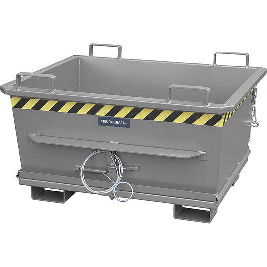 Conical hinged bottom skip, capacity 0.5 m³, max. load 1000 kg, mouse grey RAL 7005.