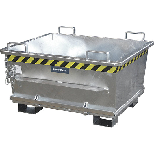 Conical hinged bottom skip, capacity 0.5 m³, max. load 1000 kg, hot dip galvanised in accordance with EN ISO 1461.