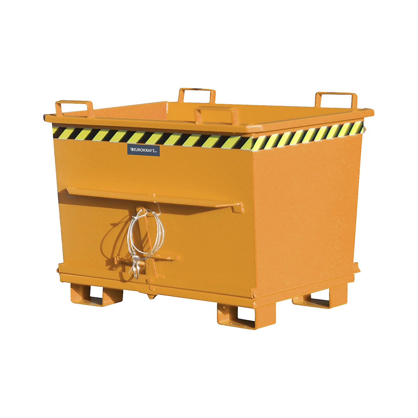 Conical hinged bottom skip, capacity 0.7 m³, max. load 1500 kg, yellow orange RAL 2000.