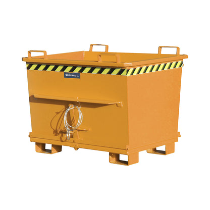 Conical hinged bottom skip, capacity 0.7 m³, max. load 1500 kg, yellow orange RAL 2000.