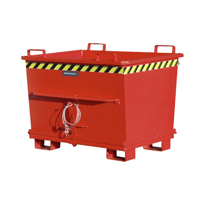 Conical hinged bottom skip, capacity 0.7 m³, max. load 1500 kg, red RAL 3000.