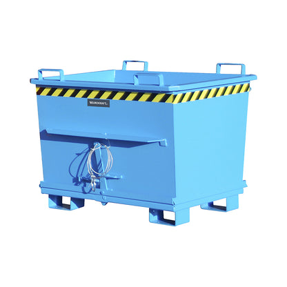 Conical hinged bottom skip, capacity 0.7 m³, max. load 1500 kg, light blue RAL 5012.