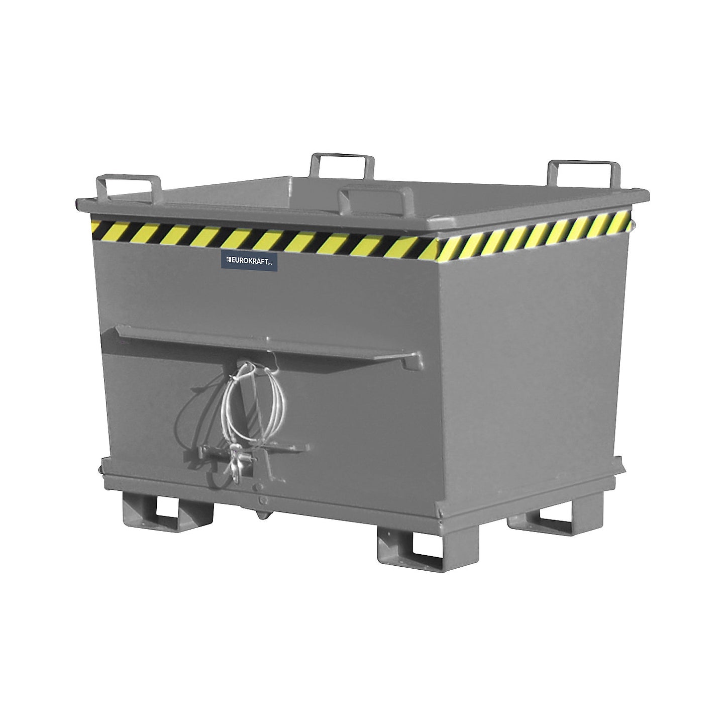 Conical hinged bottom skip, capacity 0.7 m³, max. load 1500 kg, mouse grey RAL 7005.