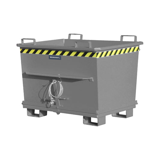 Conical hinged bottom skip, capacity 0.7 m³, max. load 1500 kg, mouse grey RAL 7005.