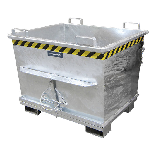 Conical hinged bottom skip, capacity 0.7 m³, max. load 1500 kg, hot dip galvanised in accordance with EN ISO 1461.