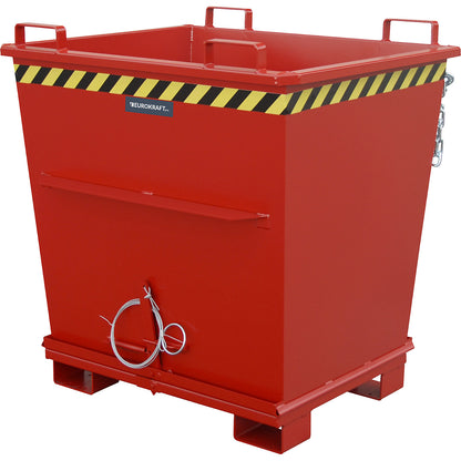 Conical hinged bottom skip, capacity 1.0 m³, max. load 2000 kg, red RAL 3000.