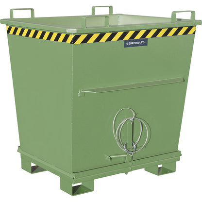 Conical hinged bottom skip, capacity 1.0 m³, max. load 2000 kg, reseda green RAL 6011.