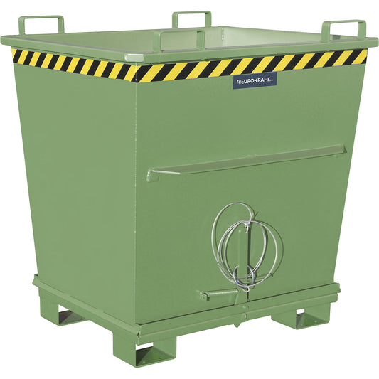 Conical hinged bottom skip, capacity 1.0 m³, max. load 2000 kg, reseda green RAL 6011.