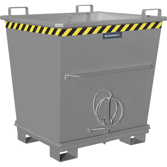 Conical hinged bottom skip, capacity 1.0 m³, max. load 2000 kg, mouse grey RAL 7005.