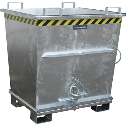 Conical hinged bottom skip, capacity 1.0 m³, max. load 2000 kg, hot dip galvanised in accordance with EN ISO 1461.