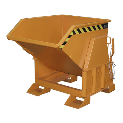 Tilting skip, standard overall height, without wheels, capacity 0.5 m³, painted orange RAL 2000.