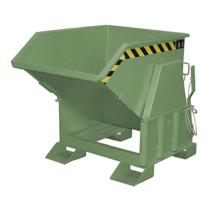 Tilting skip, standard overall height, without wheels, capacity 0.5 m³, painted green RAL 6011.