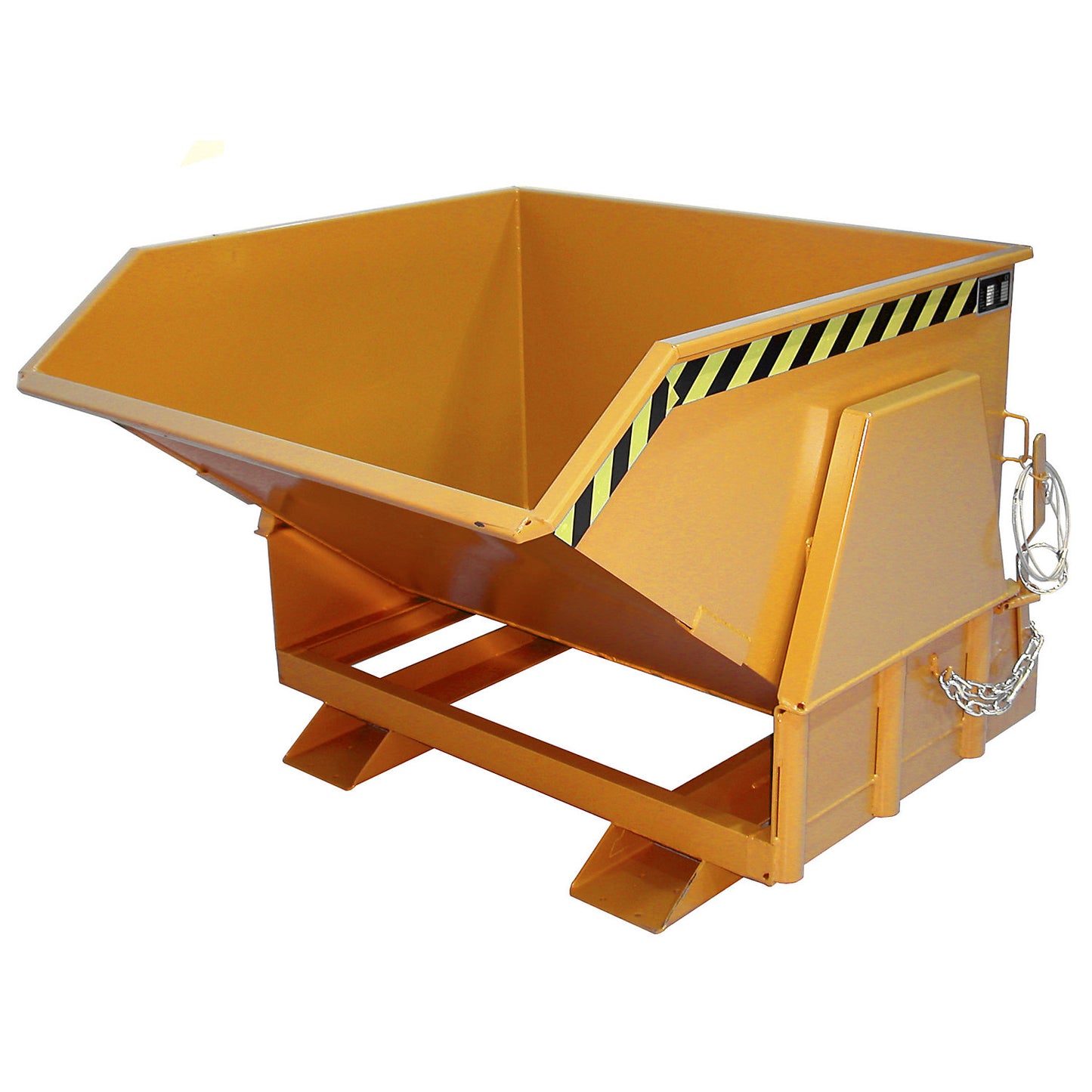 Tilting skip, standard overall height, without wheels, capacity 0.8 m³, painted orange RAL 2000.