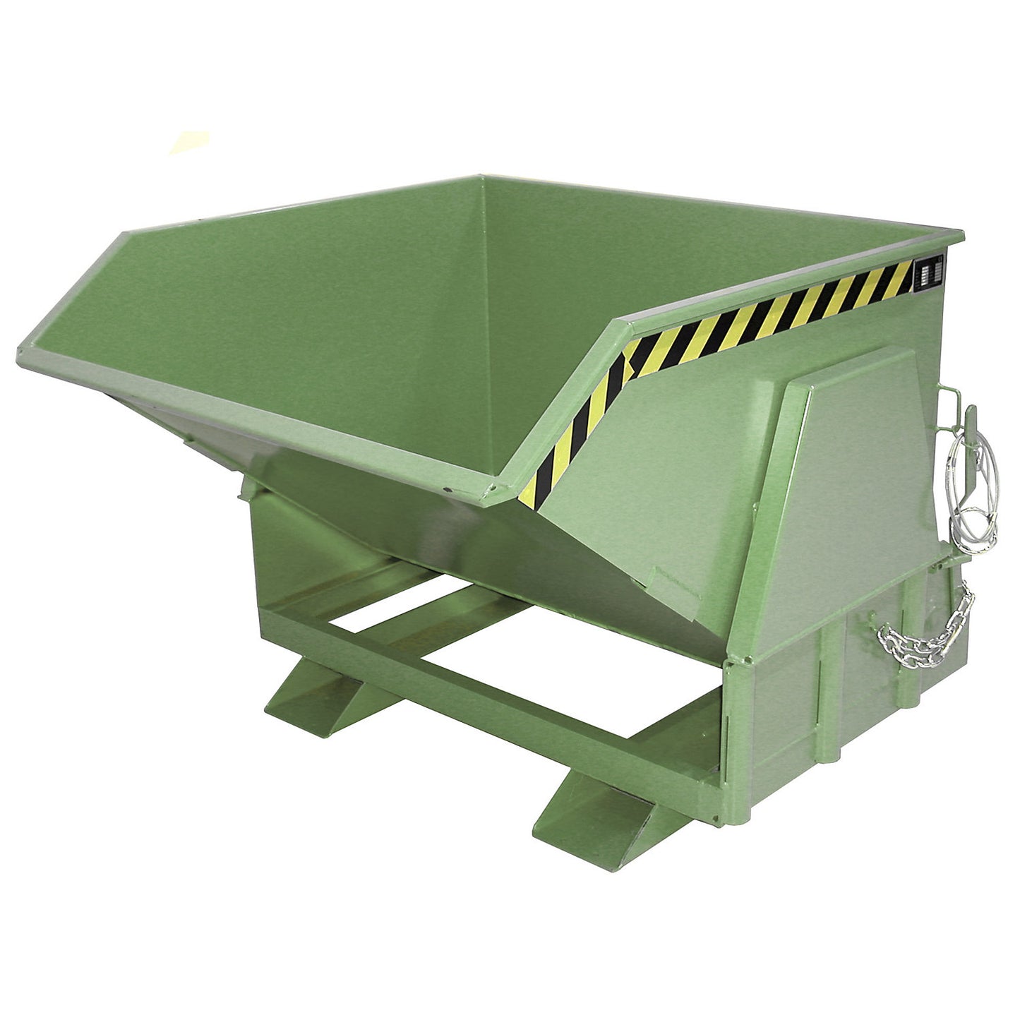 Tilting skip, standard overall height, without wheels, capacity 0.8 m³, painted green RAL 6011.