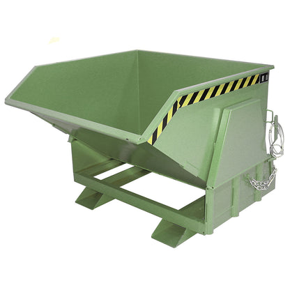 Tilting skip, standard overall height, without wheels, capacity 0.8 m³, painted green RAL 6011.