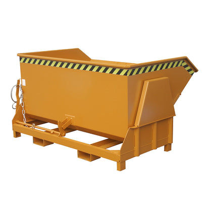 Tilting skip, standard overall height, without wheels, capacity 1.5 m³, painted orange RAL 2000.