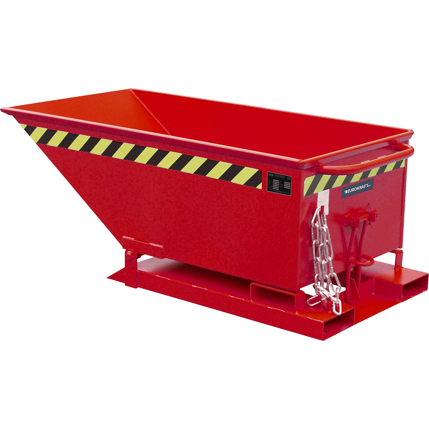 Tilting skip with tilting mechanism, low construction, capacity 0.25 m³, red RAL 3000.