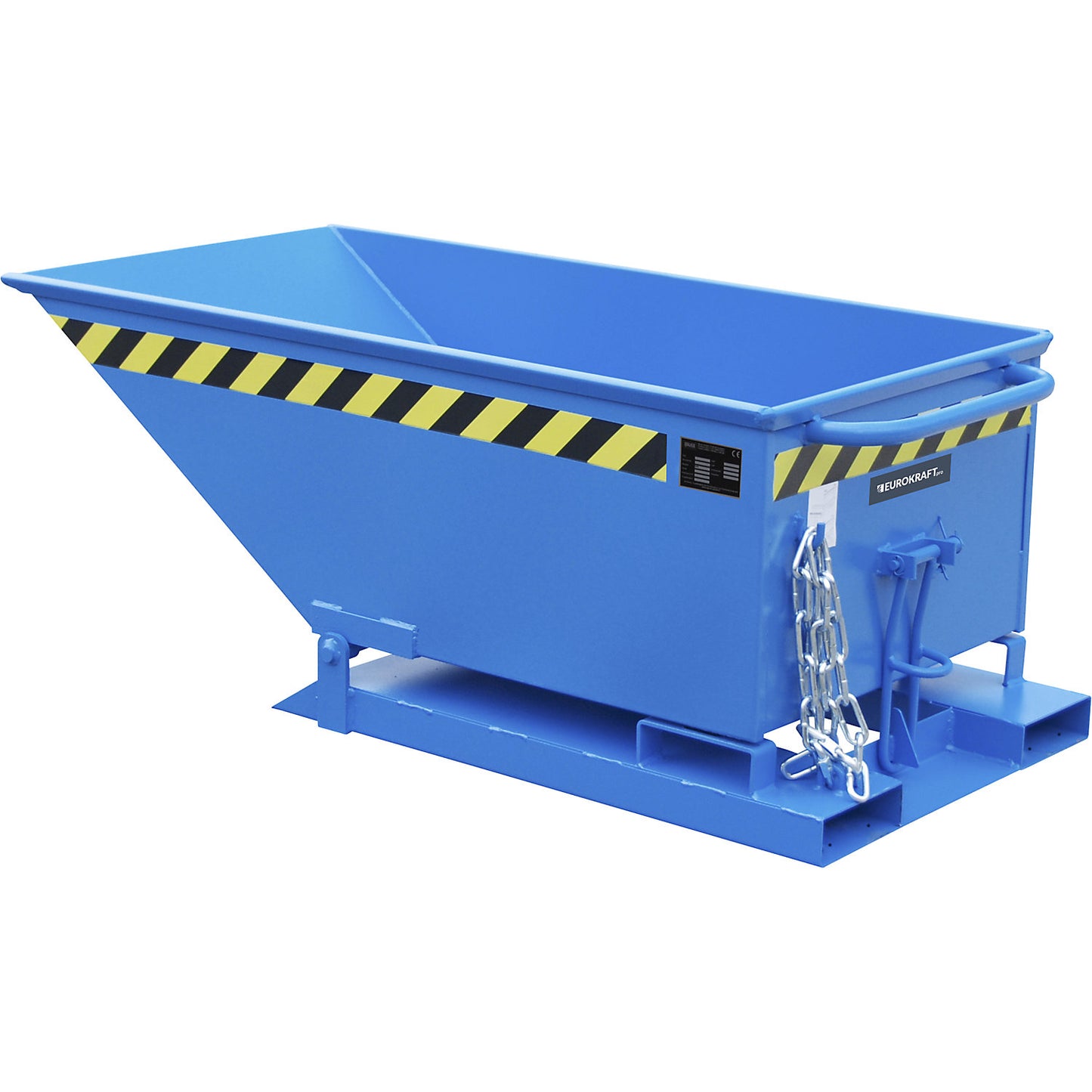 Tilting skip with tilting mechanism, low construction, capacity 0.25 m³, blue RAL 5012.