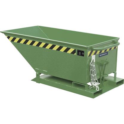 Tilting skip with tilting mechanism, low construction, capacity 0.25 m³, green RAL 6011.